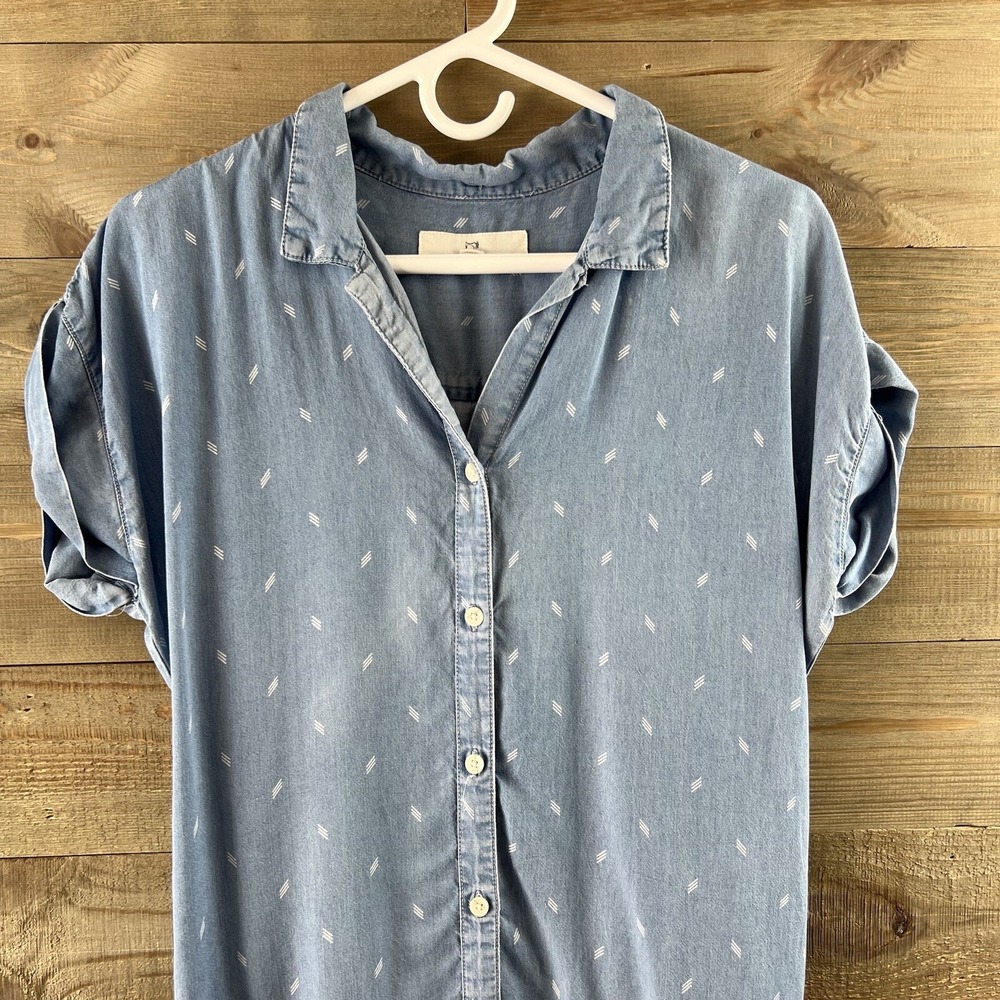 Thread & Supply Womens Dress Cap Sleeve Button Up Pockets Chambray Tencel Medium - Picture 2 of 8